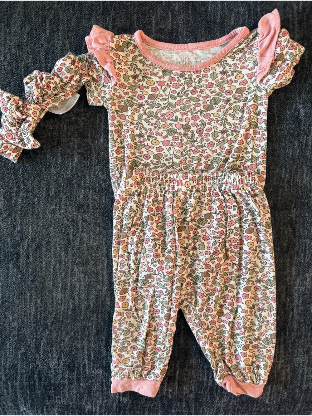 Milkberry Bamboo Pink Floral set with Ruffle Sleeves